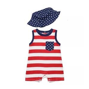 NEW Baby Starters Americana Romper Hat Set Boy Girl Bodysuit 6 Months